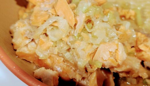 電子レンジで簡単「鮭の酒蒸し 鍋のつゆの素あえ」